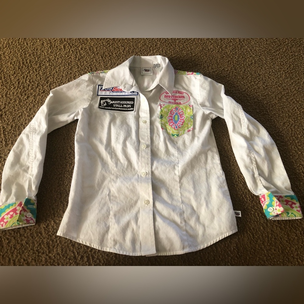Cruel Girl Cowgirl Shirt Youth Size 8 Medium White Long Sleeve Patches